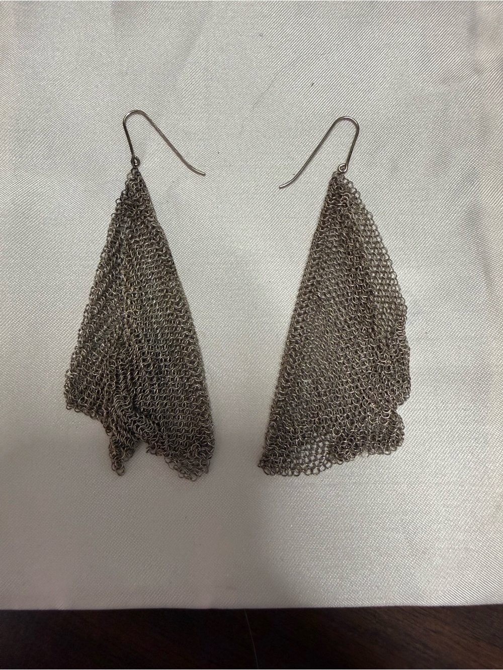 Silver Chain Mesh Drop Earrings - Unbranded